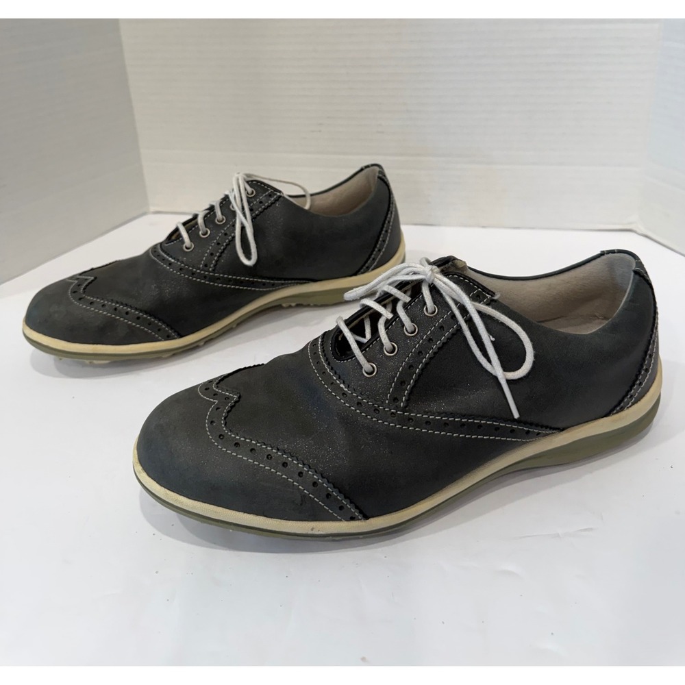 Footjoy LoPro Gray Brogue Contrast Stitch Wingtip Spikeless Golf Oxford Shoe 8.5